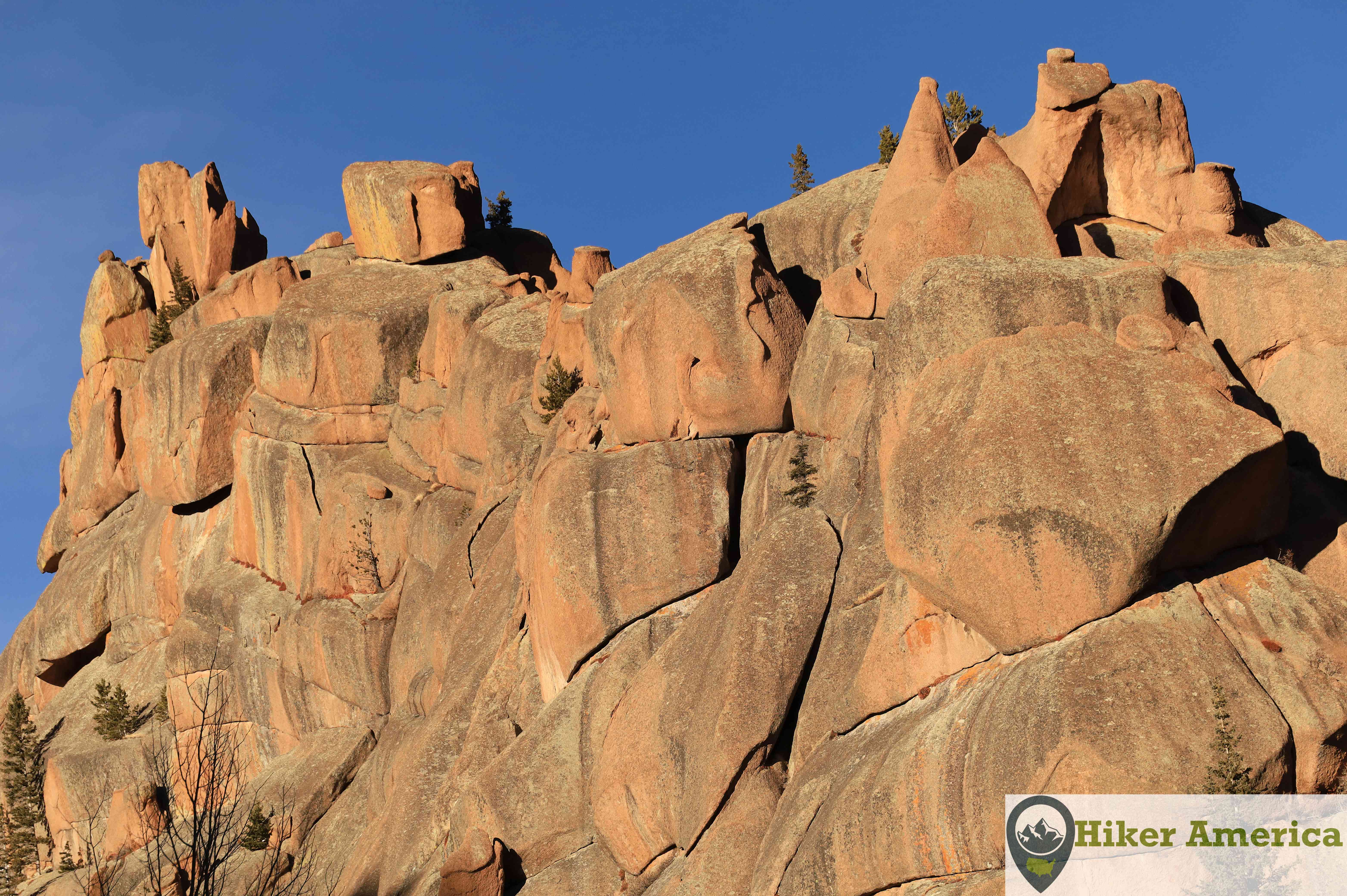 A scenic rock formation to the left of the Crags Trail.